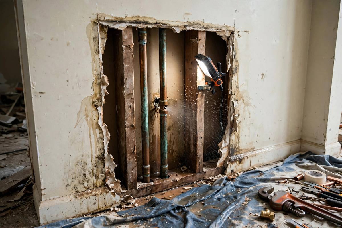 Water stain damage on interior wall of a commercial building in Flower Mound Texas